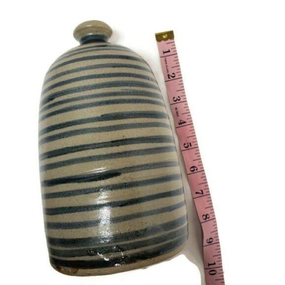 Handcrafted Ceramic Striped Bottle With Stopper decorative pretty artisan - Picture 3 of 5